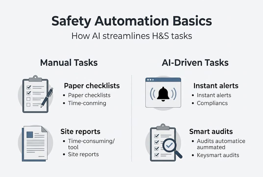 Infographic contrasts manual vs AI safety tasks