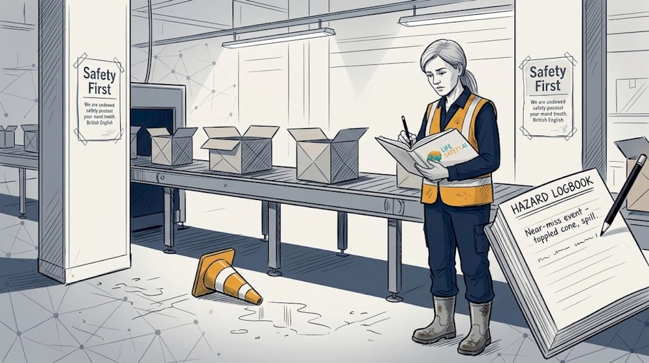 Supervisor recording near-miss incident in factory