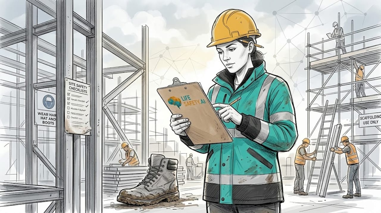 Site supervisor reviewing safety checklist outdoors