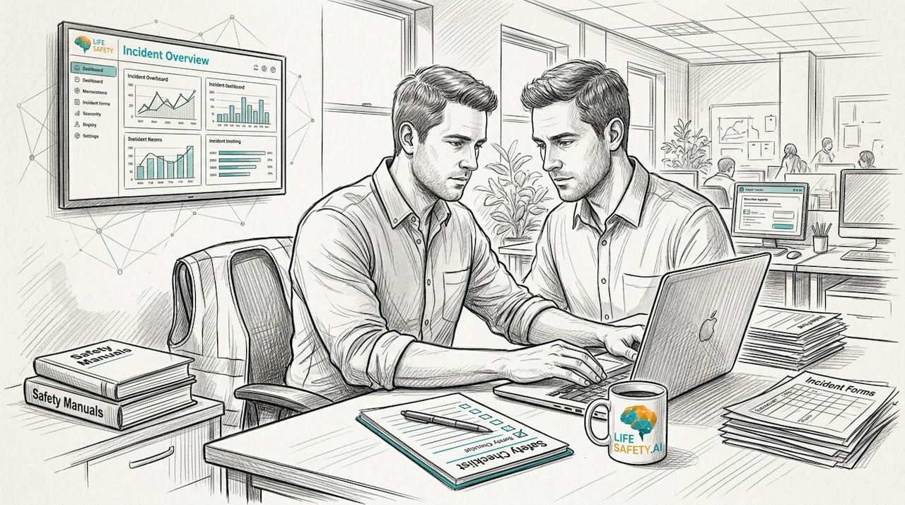 Safety manager updating reports using digital tools