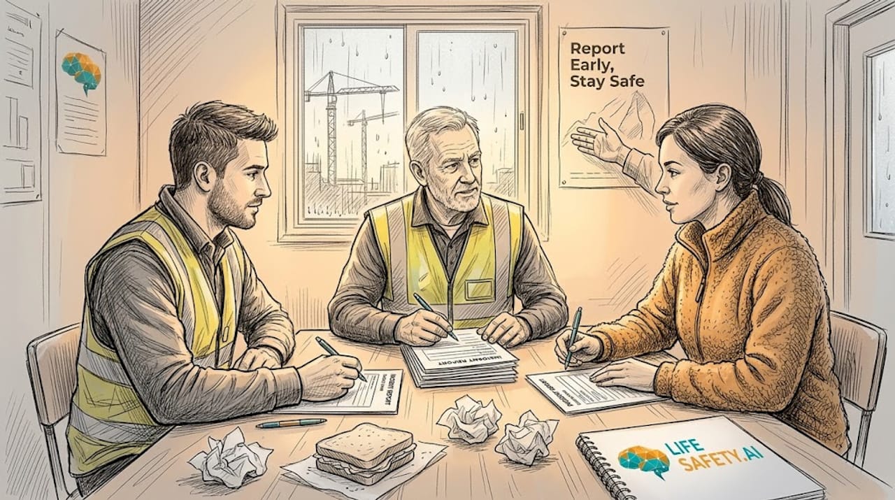 Construction team discusses incident report forms