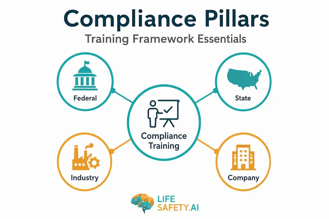 Hierarchy infographic of training compliance framework pillars