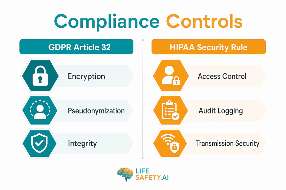 Infographic comparing data security controls for GDPR and HIPAA