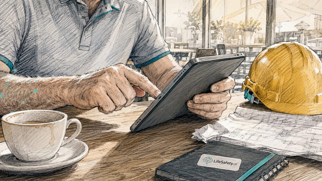 Hands using tablet with industrial props