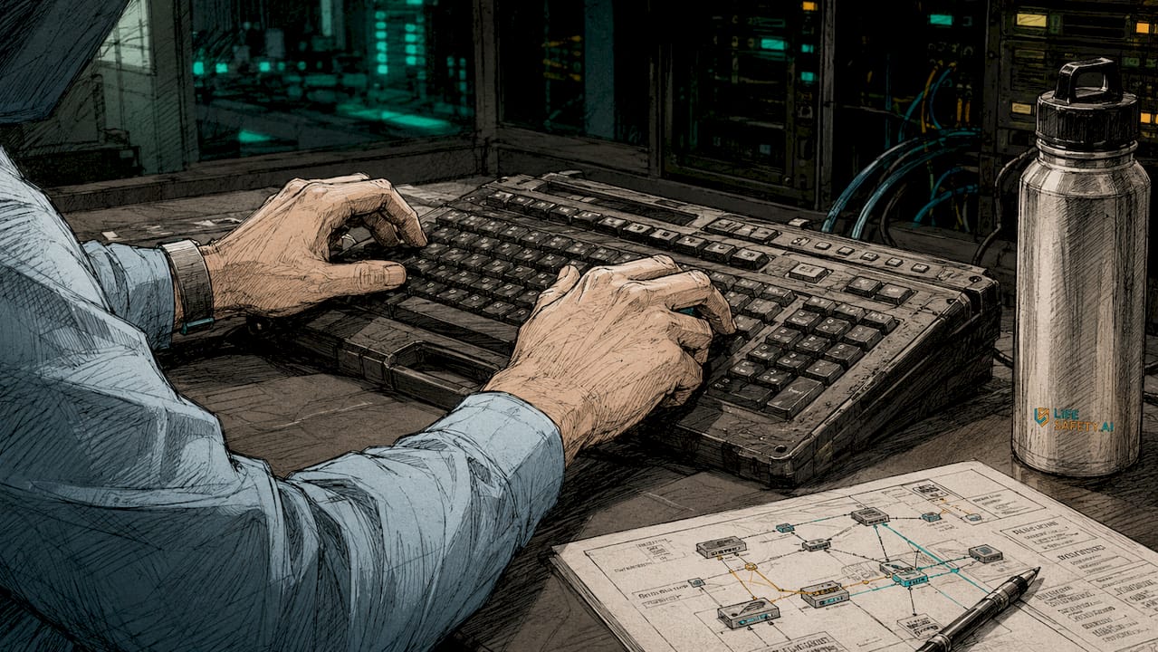 Close-up of hands operating remote access controls
