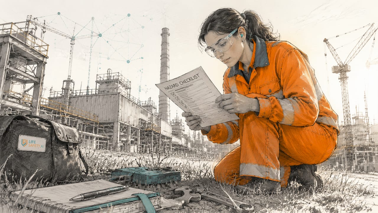 Inspector performing hazard risk assessment checklist