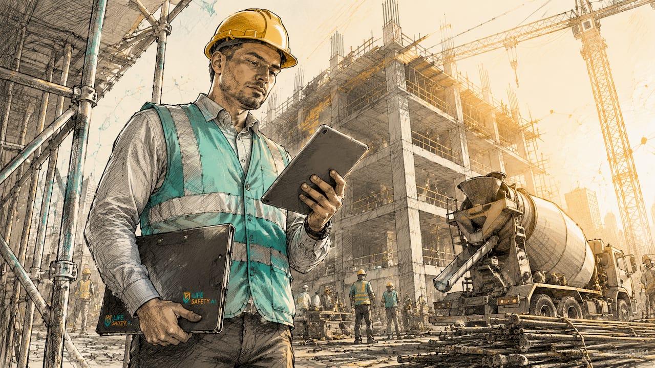Safety officer inspecting construction site compliance