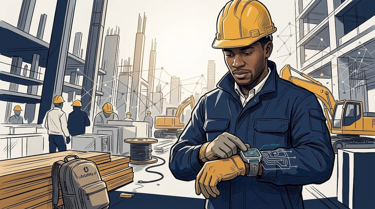 Hands adjusting wearable safety device outdoors