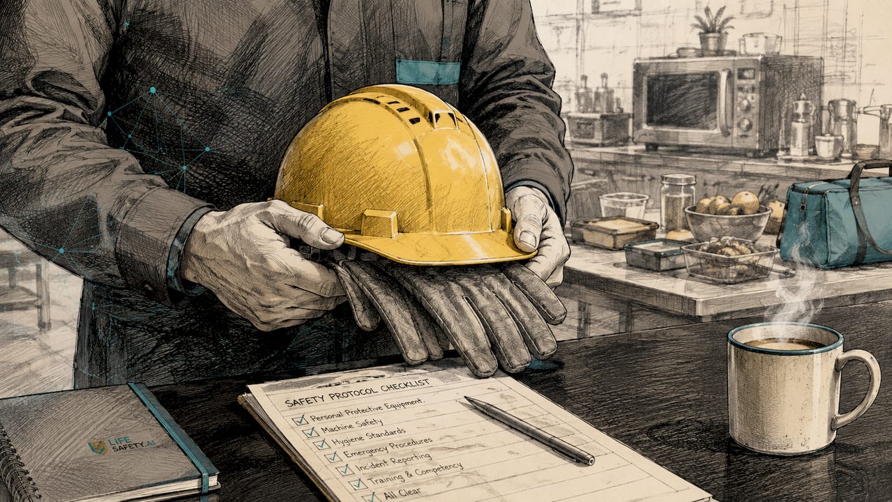 Hands holding PPE and safety checklist