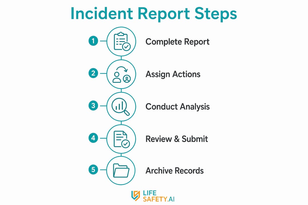 Illustration of incident report completion steps