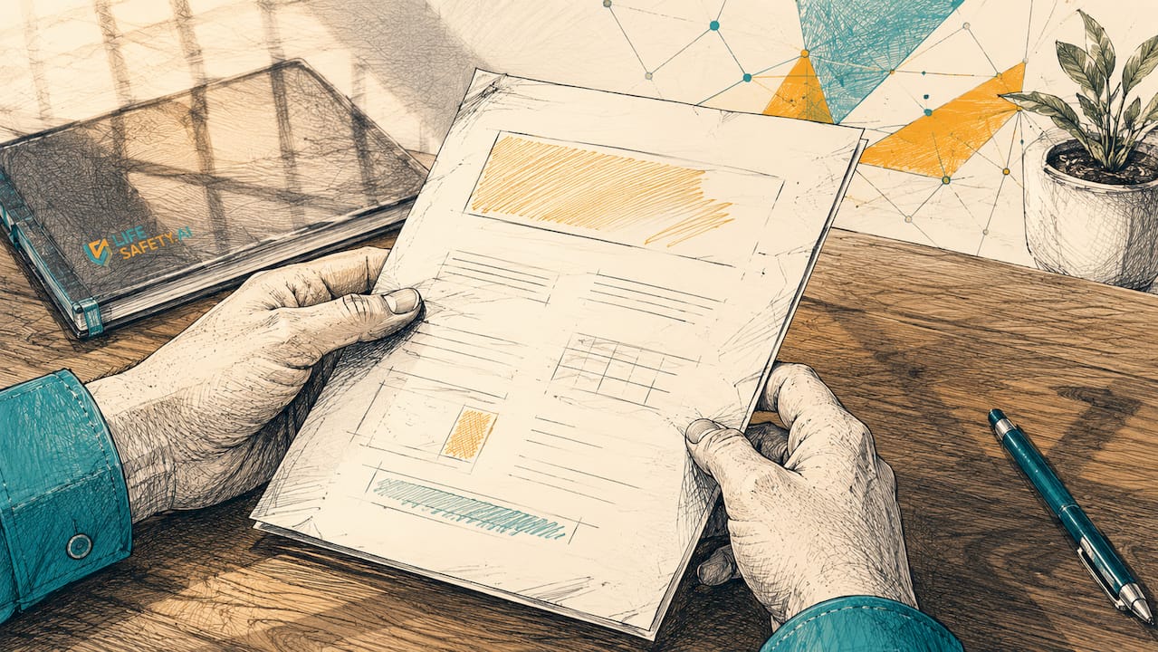 Hands reviewing abstract permit document close-up
