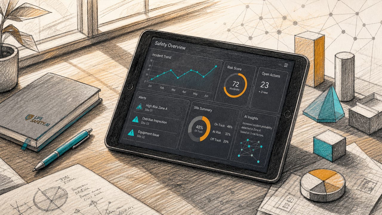 Abstract close-up of AI safety dashboard in construction