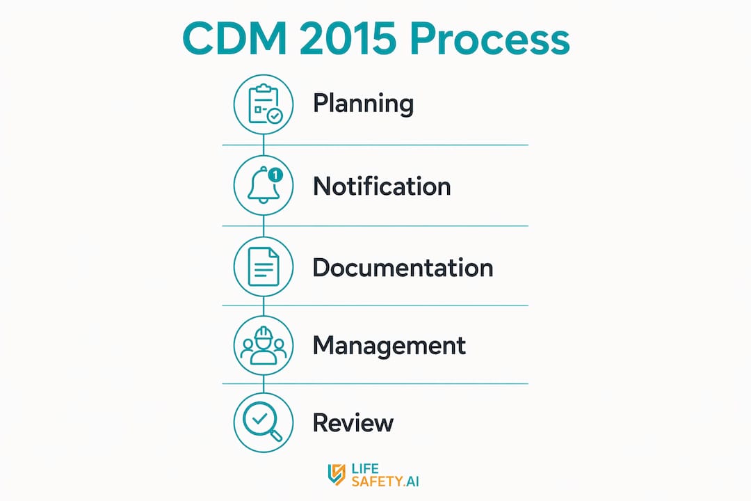 Process steps from planning to review under CDM 2015