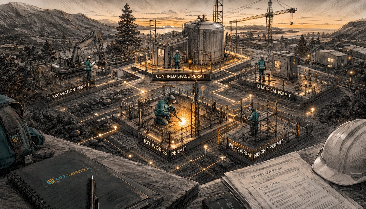 Isometric stylized industrial workflow zones illustration