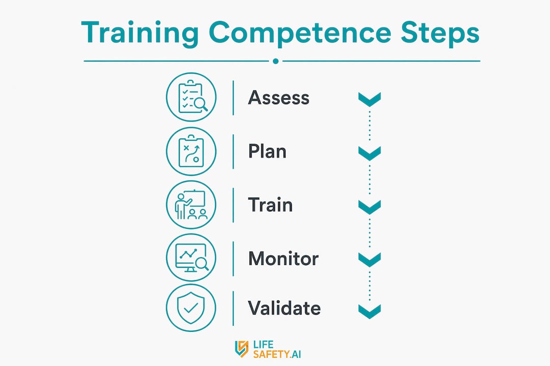 Infographic showing five key steps of competence training