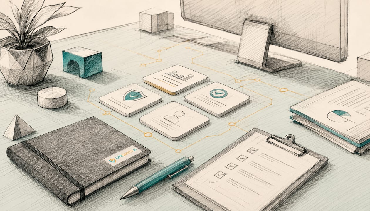 Isometric abstract workspace for safety signage platform