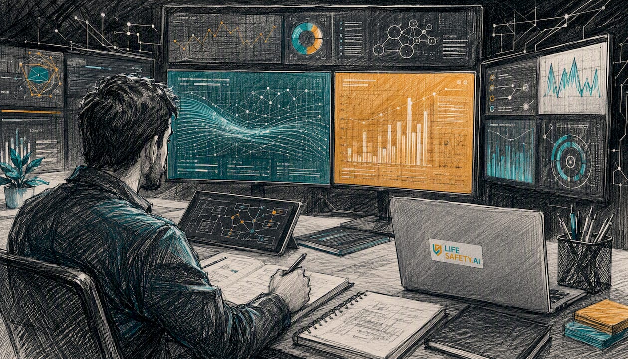 Close-up illustration of AI safety dashboard